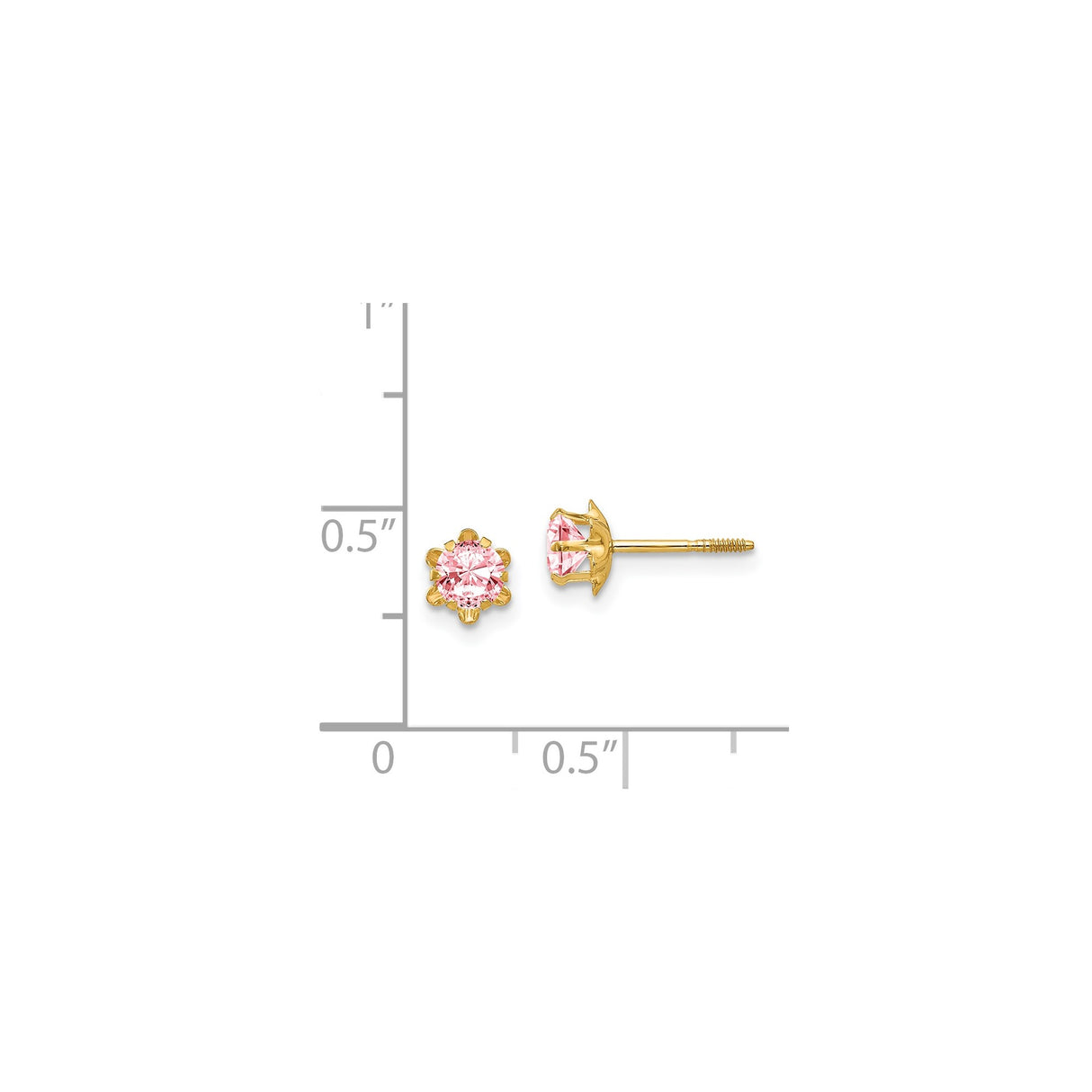 14k Yellow Gold Stud Earrings with Pink Cubic Zirconia in Floral Design for Women