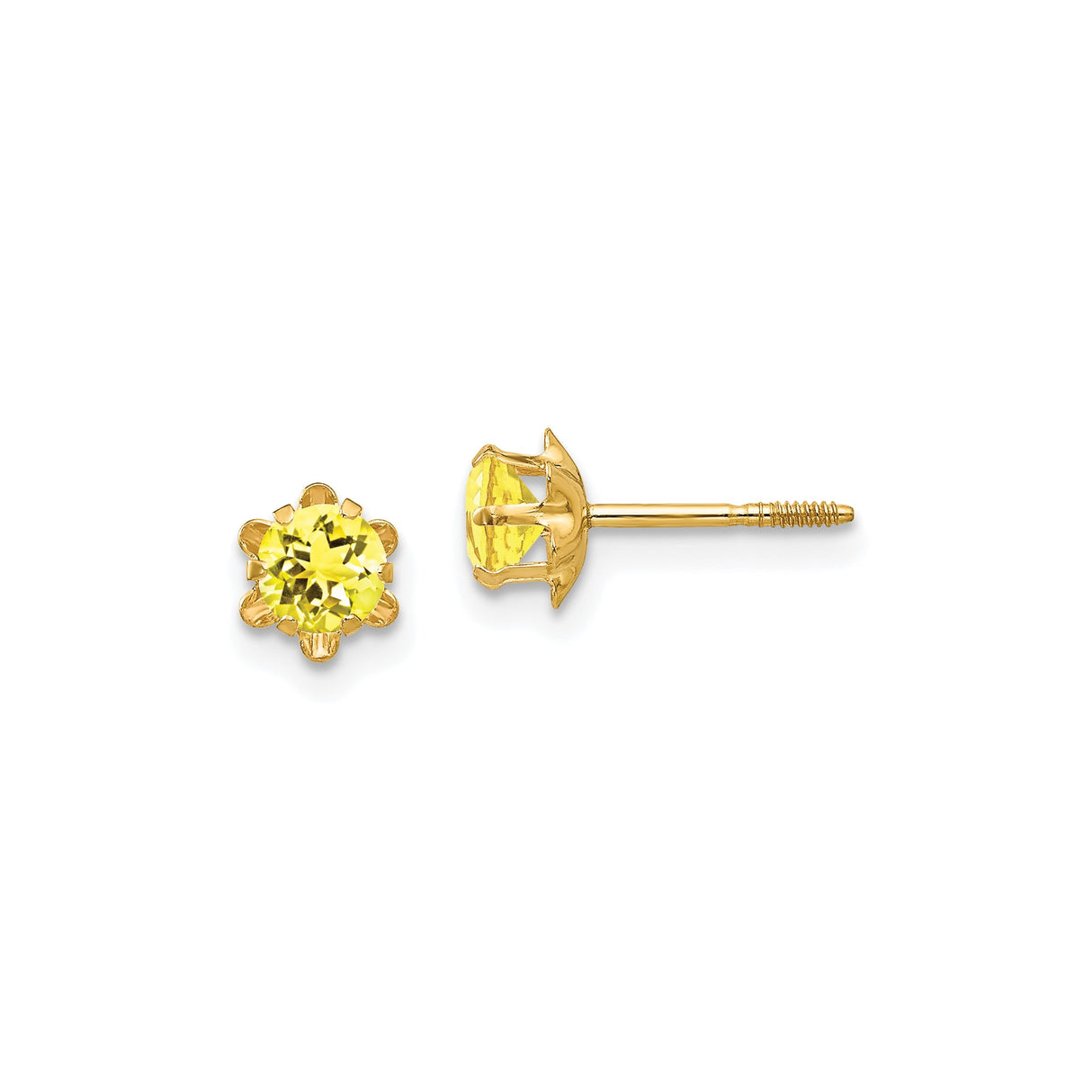 14k Yellow Gold Stud Earrings with Cubic Zirconia in Floral Prong Setting