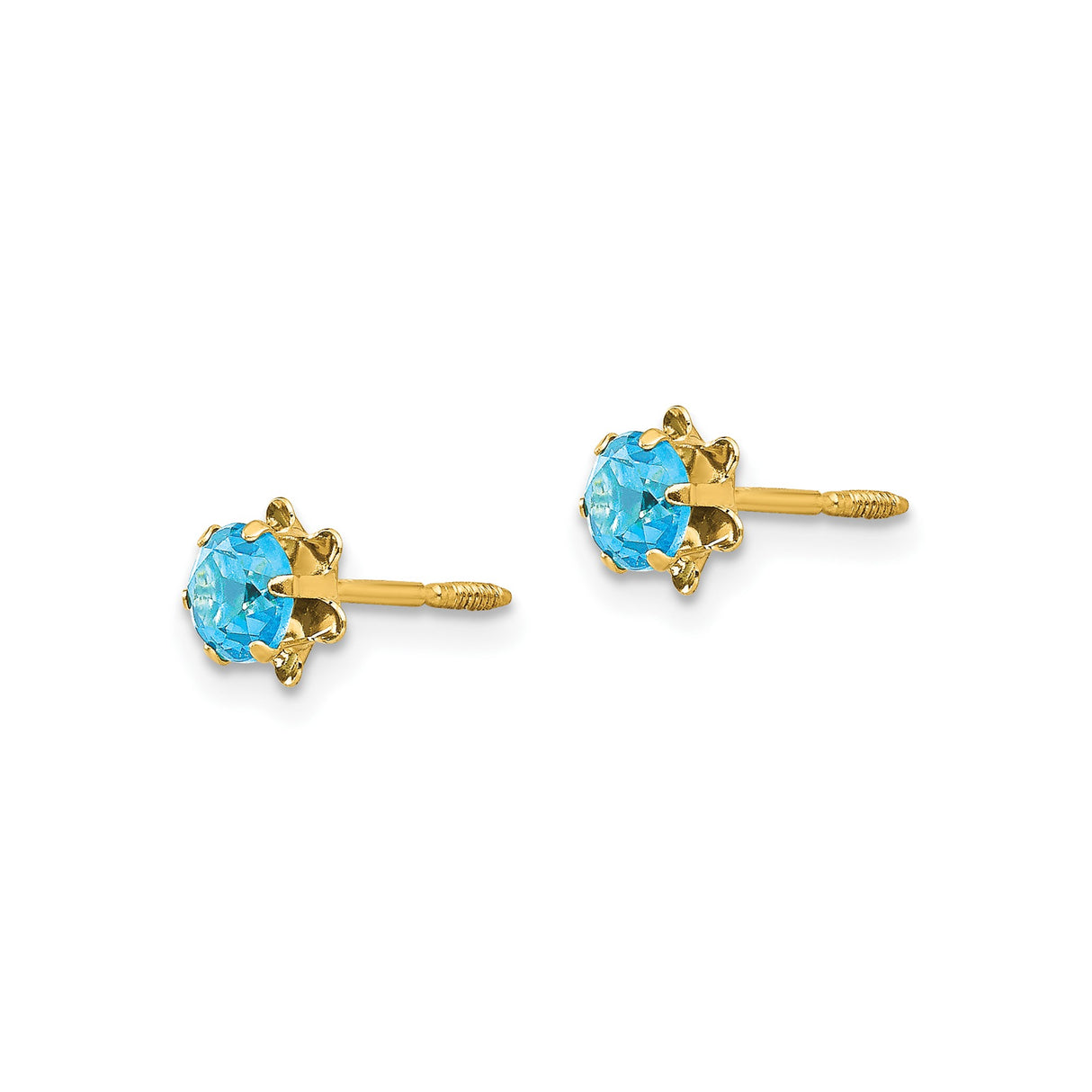 14k Yellow Gold Stud Earrings with Round Cubic Zirconia, Floral Design, Dainty for Women