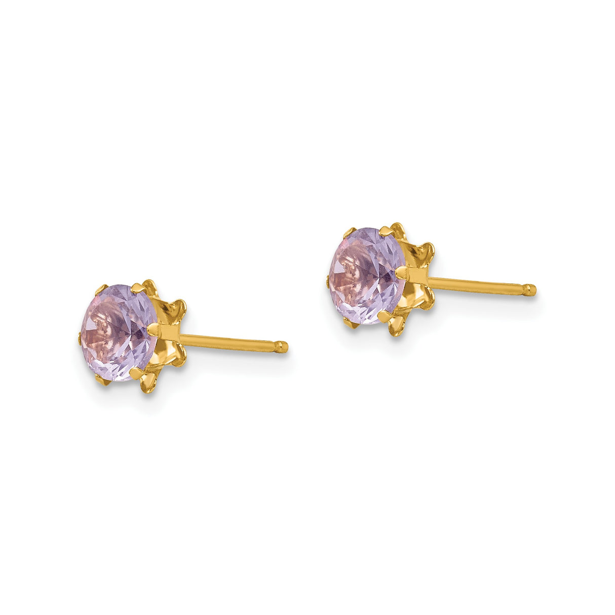14k Yellow Gold Stud Earrings with Round Cut Cubic Zirconia in Floral Prong Setting
