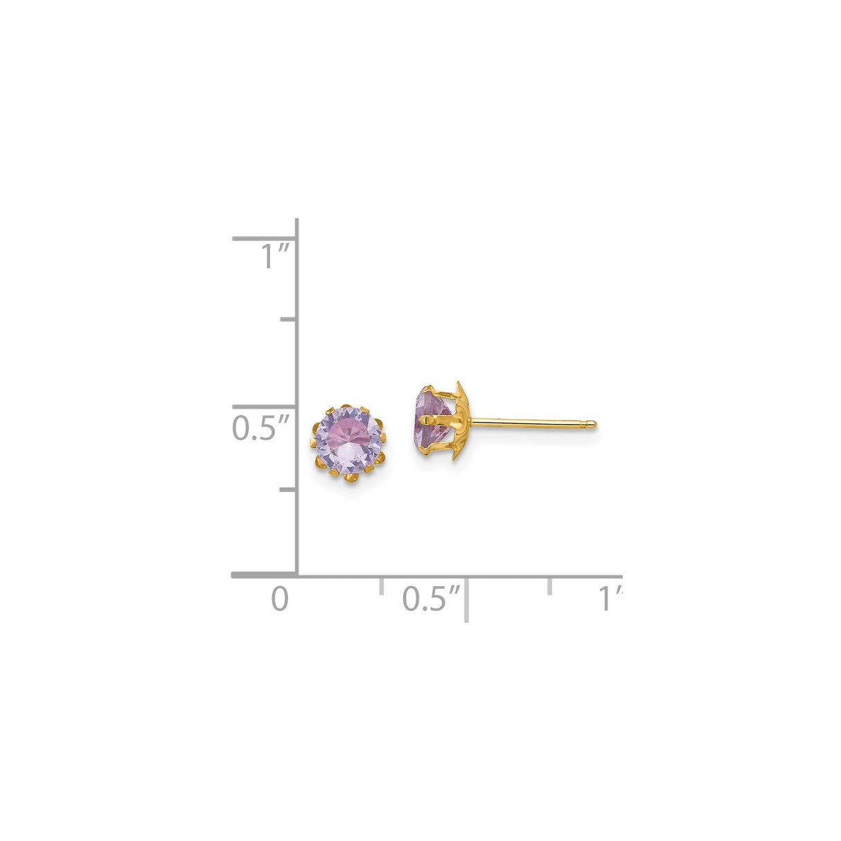 14k Yellow Gold Stud Earrings with Round Cut Cubic Zirconia in Floral Prong Setting