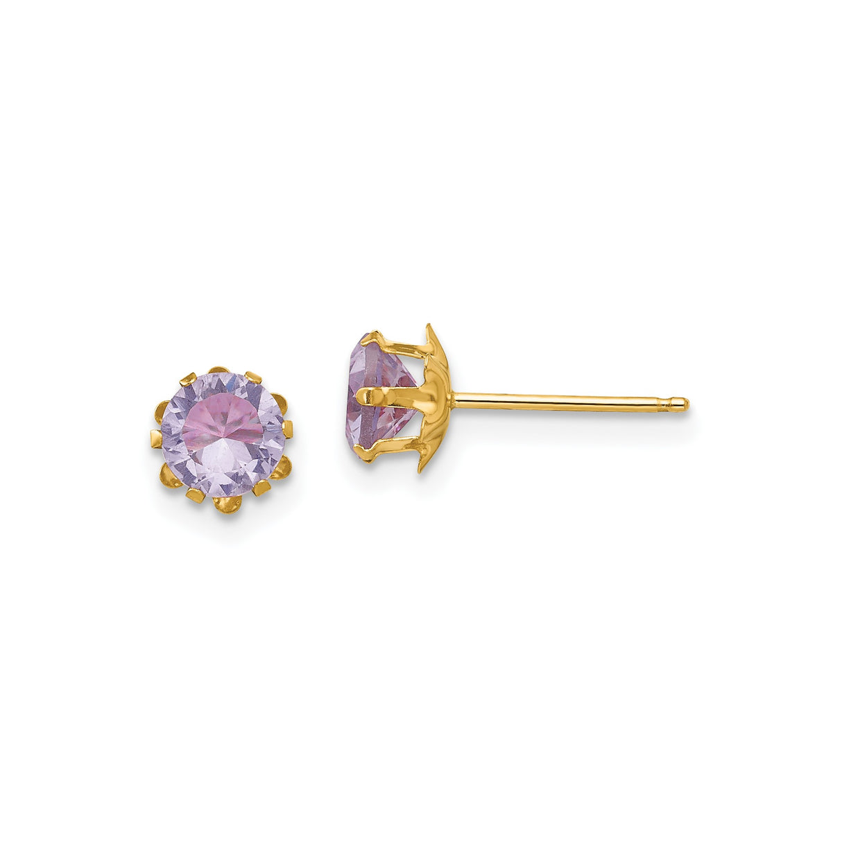 14k Yellow Gold Stud Earrings with Round Cut Cubic Zirconia in Floral Prong Setting