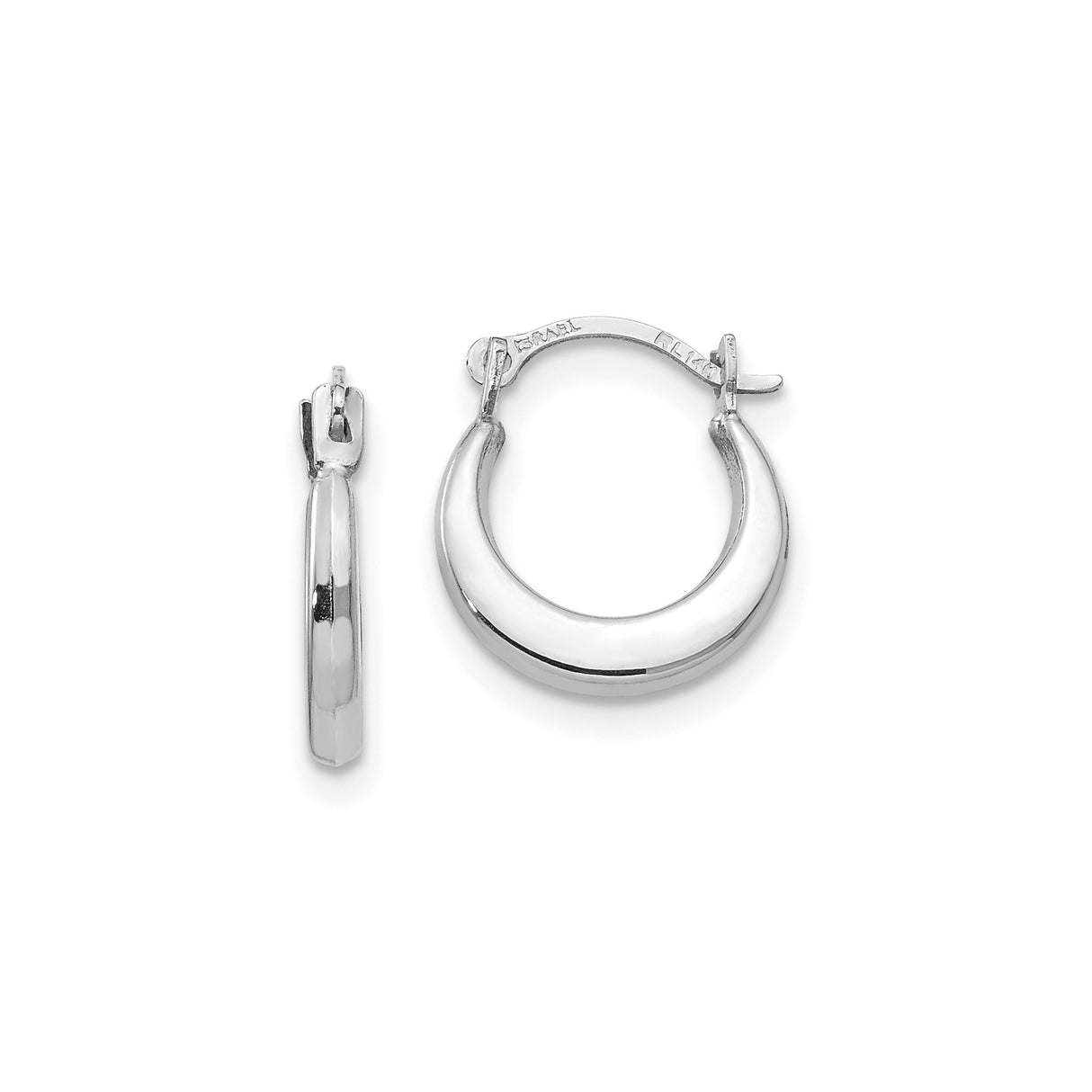 14k White Gold Hoop Earrings, Polished Finish, Lightweight Minimalist Design for Women