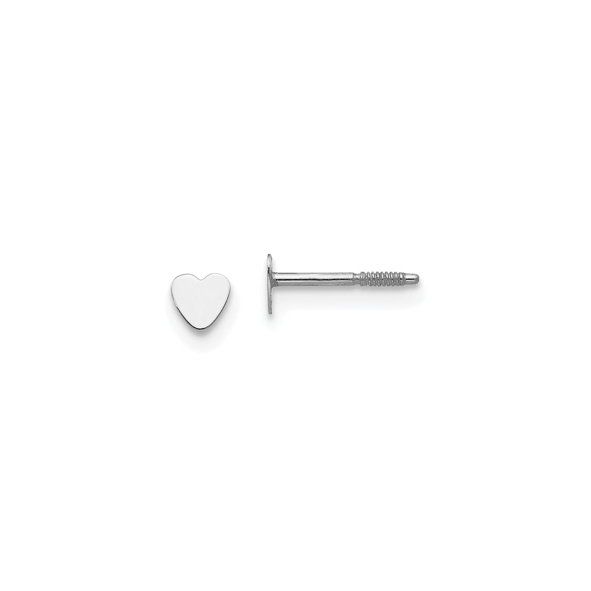 14k White Gold Heart Stud Earrings with Flat Screw Back, Minimalist Design for Women