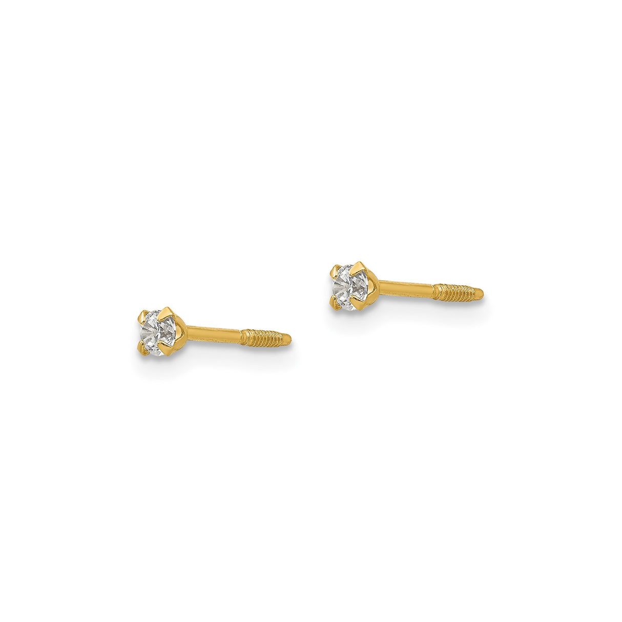 14k Yellow Gold Stud Earrings with Round Cut Cubic Zirconia, Classic Four Prong Setting