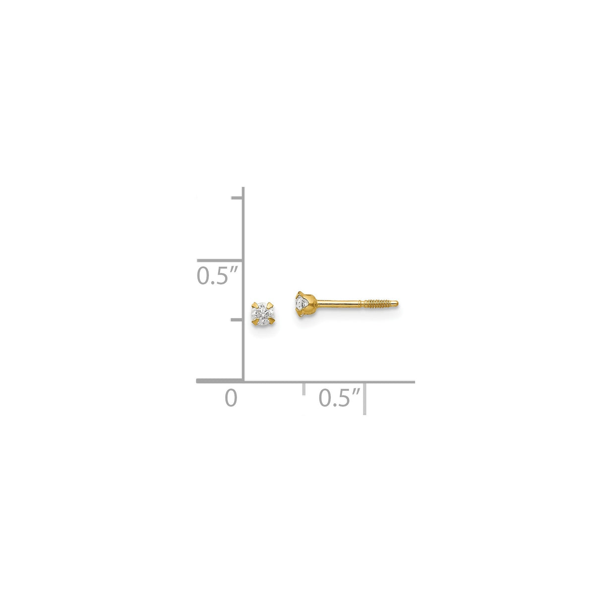 14k Yellow Gold Stud Earrings with Round Cut Cubic Zirconia, Classic Four Prong Setting