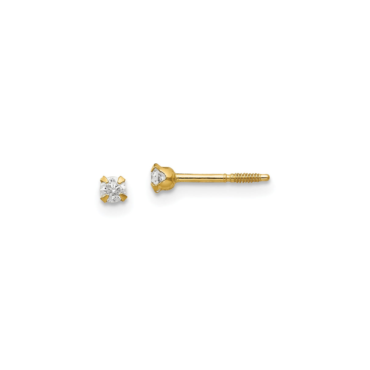 14k Yellow Gold Stud Earrings with Round Cut Cubic Zirconia, Classic Four Prong Setting