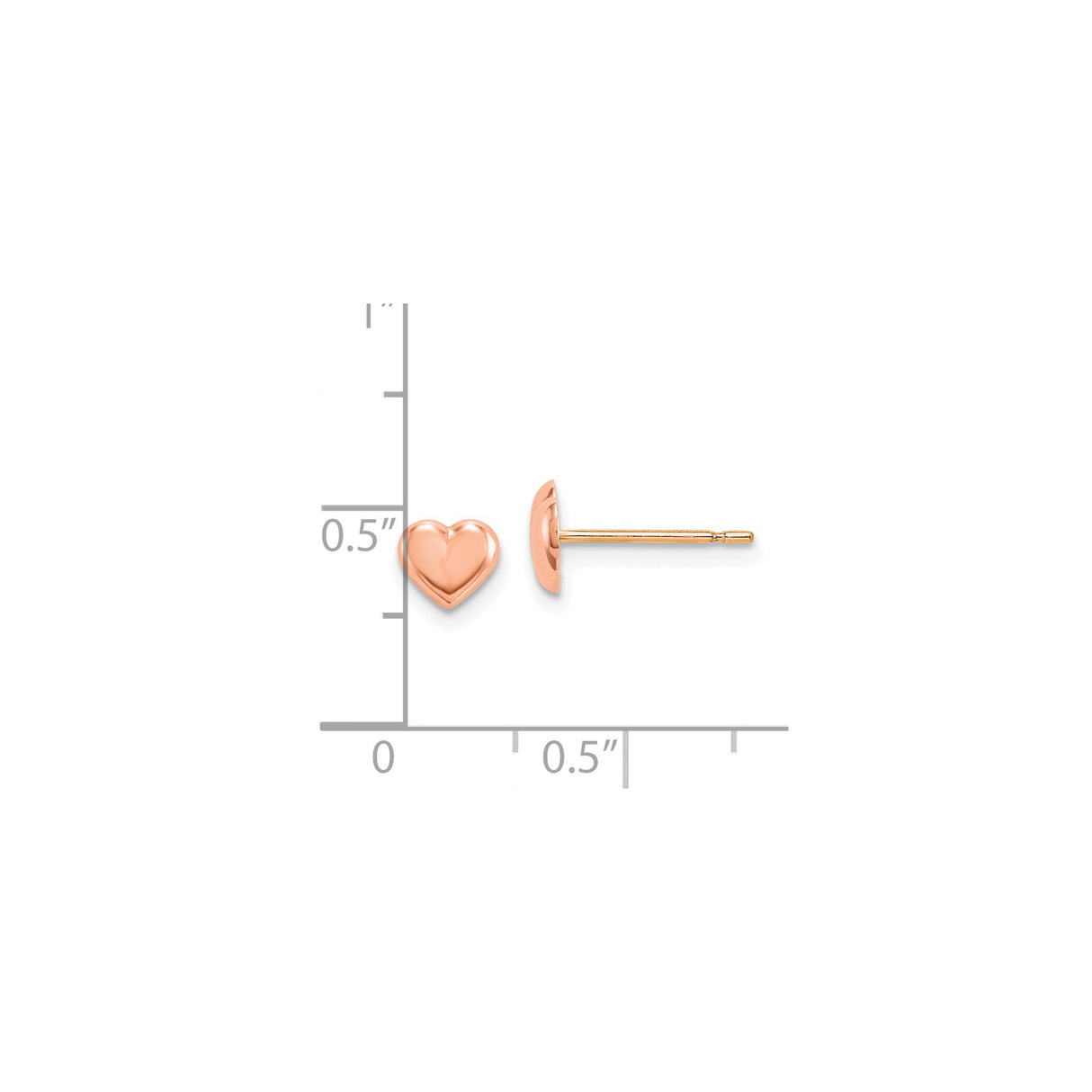 14k Rose Gold Heart Stud Earrings, Polished Minimalist Design for Women