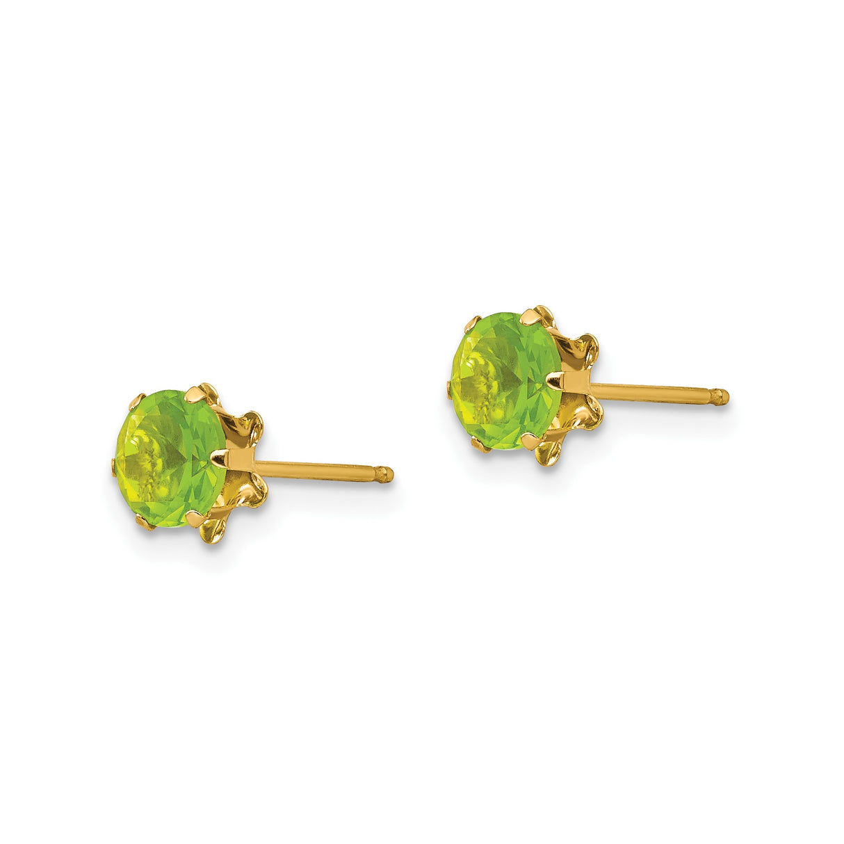 14k Yellow Gold Stud Earrings with Peridot, Round Cut Prong Set, Minimalist Design for Women