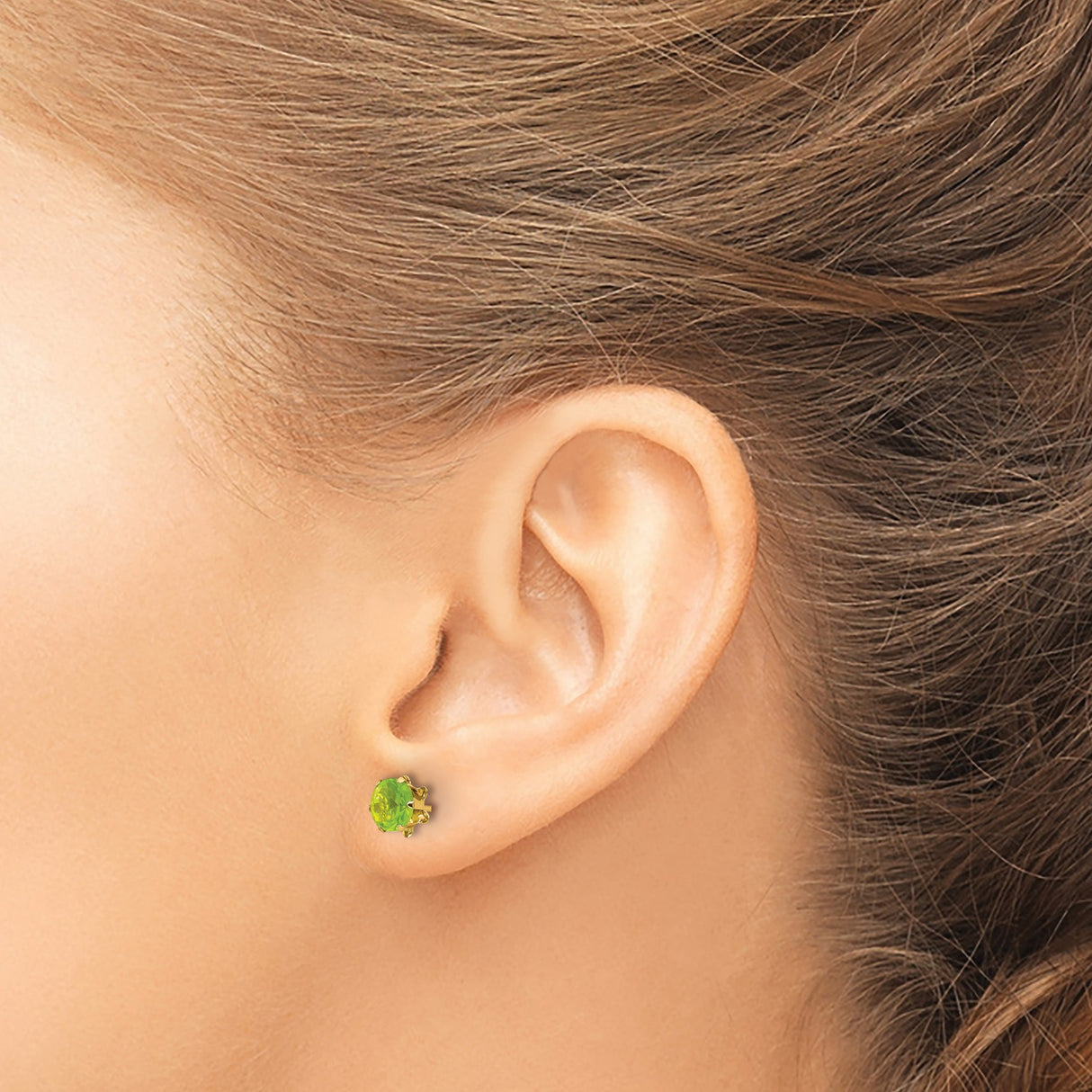 14k Yellow Gold Stud Earrings with Peridot, Round Cut Prong Set, Minimalist Design for Women
