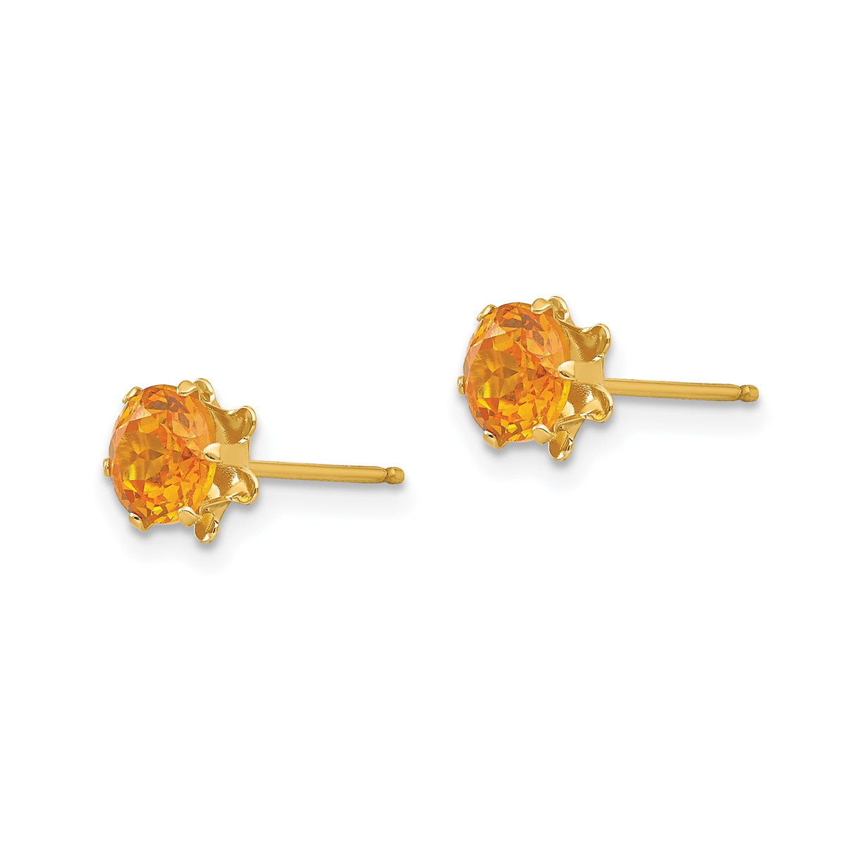 14k Yellow Gold Stud Earrings with Cubic Zirconia, Floral-Inspired Design for Women