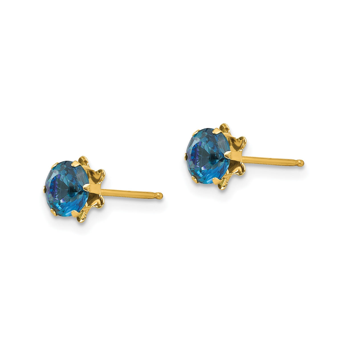 14k Yellow Gold Stud Earrings with Round Cut Cubic Zirconia in Floral Setting