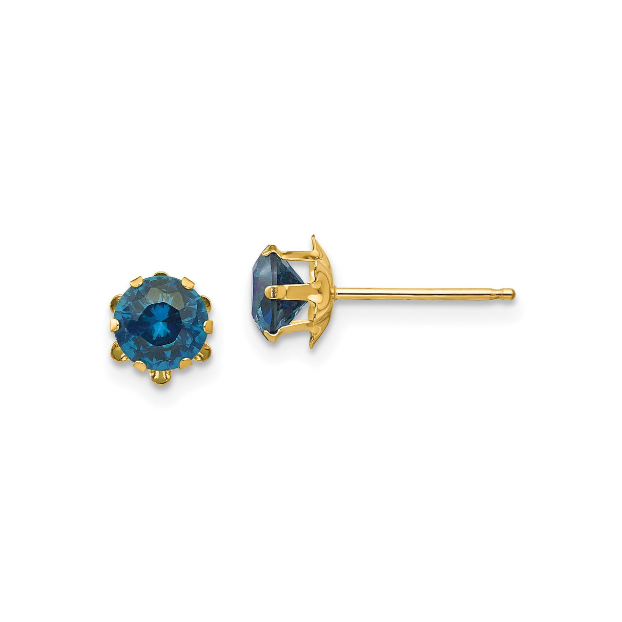 14k Yellow Gold Stud Earrings with Round Cut Cubic Zirconia in Floral Setting