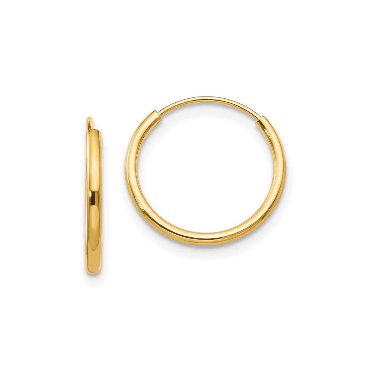 14k Yellow Gold Hoop Earrings, Classic Polished Round Medium Hoops, Lightweight Minimalist Style