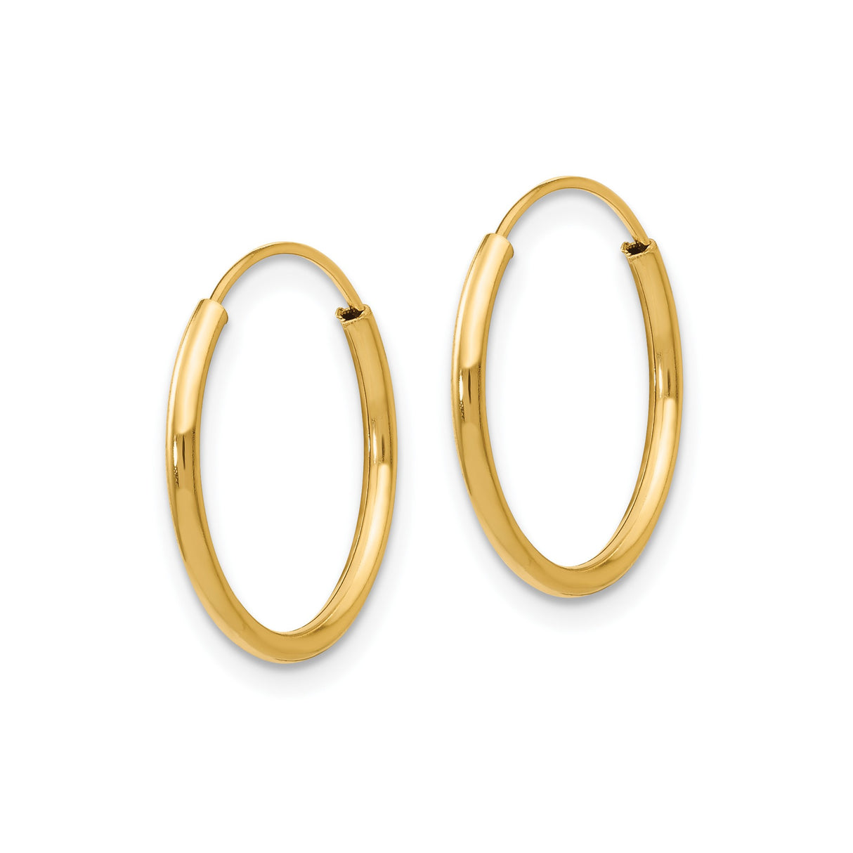 14k Yellow Gold Hoop Earrings, Classic Round Polished Design, Lightweight Small Hoops