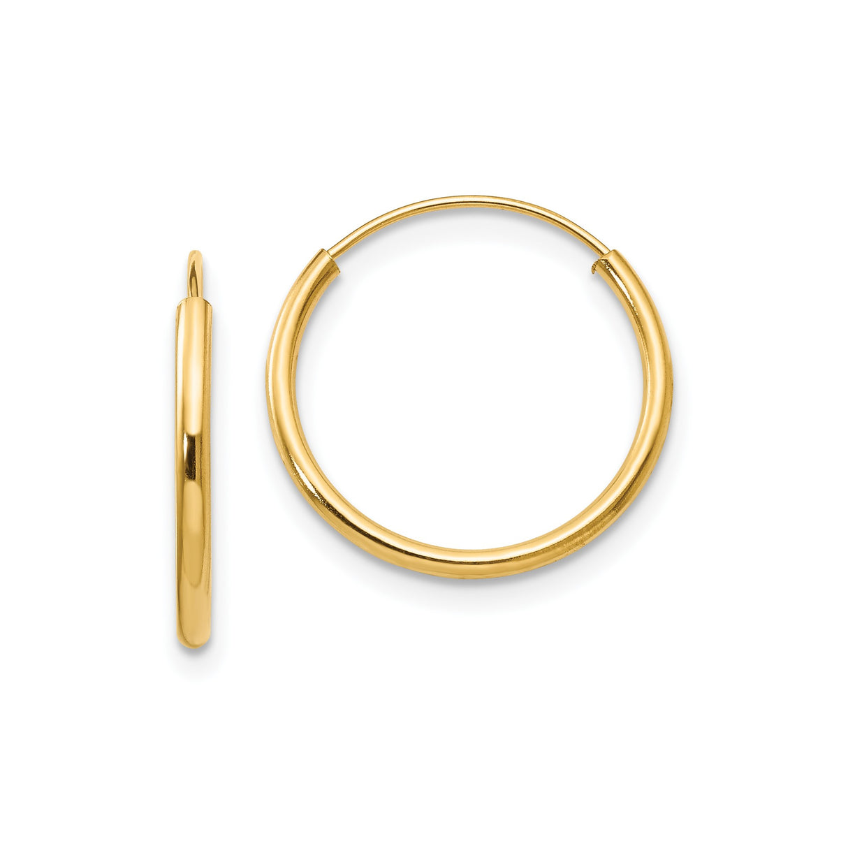 14k Yellow Gold Hoop Earrings, Classic Round Polished Design, Lightweight Small Hoops