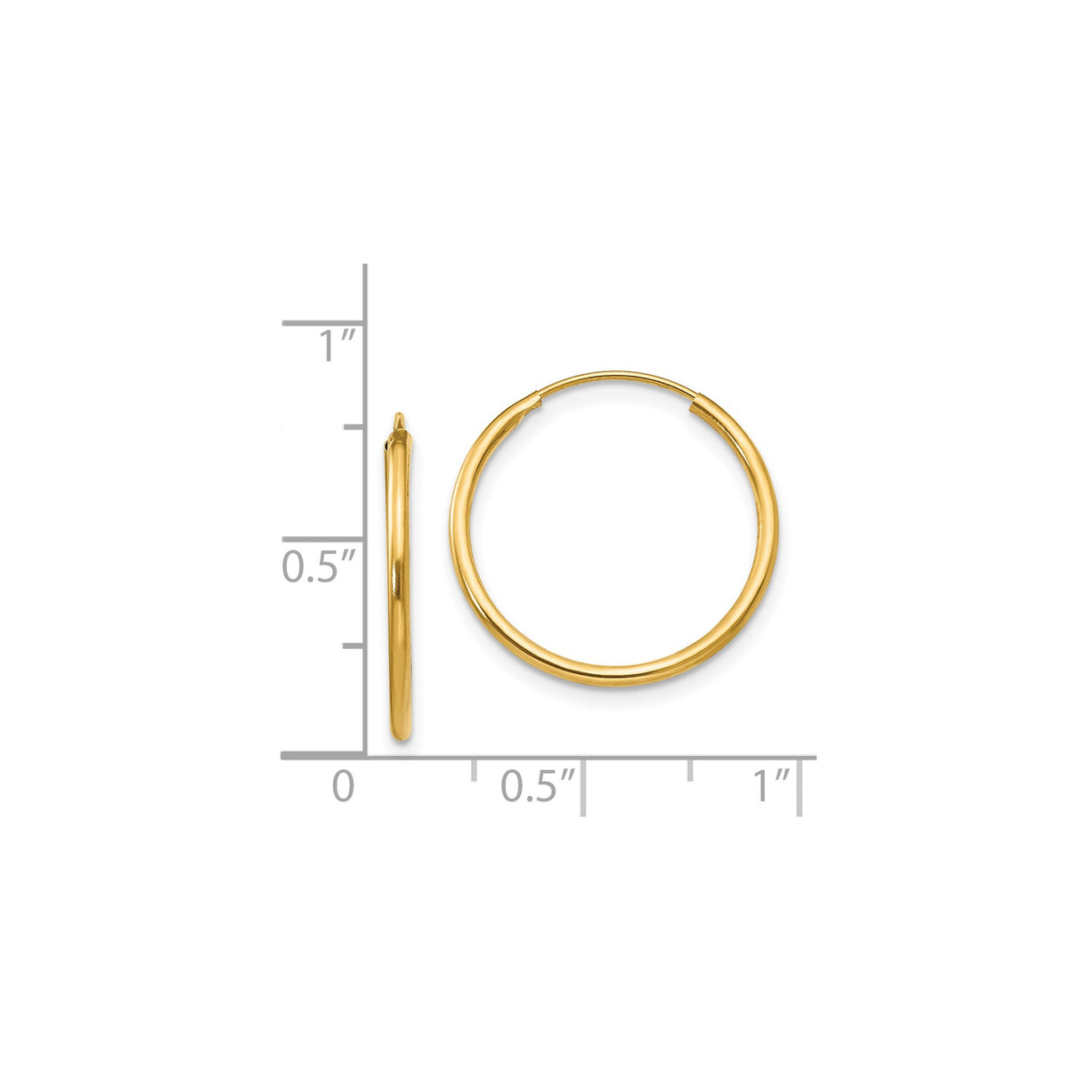 14k Yellow Gold Hoop Earrings, Classic Thin Polished Round Design, Lightweight Minimalist Style