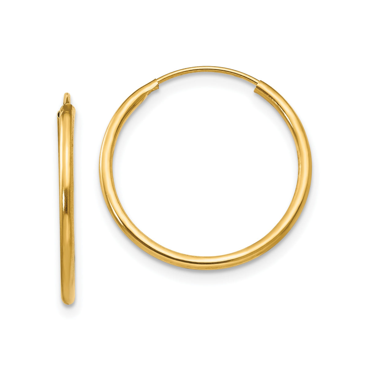 14k Yellow Gold Hoop Earrings, Classic Thin Polished Round Design, Lightweight Minimalist Style