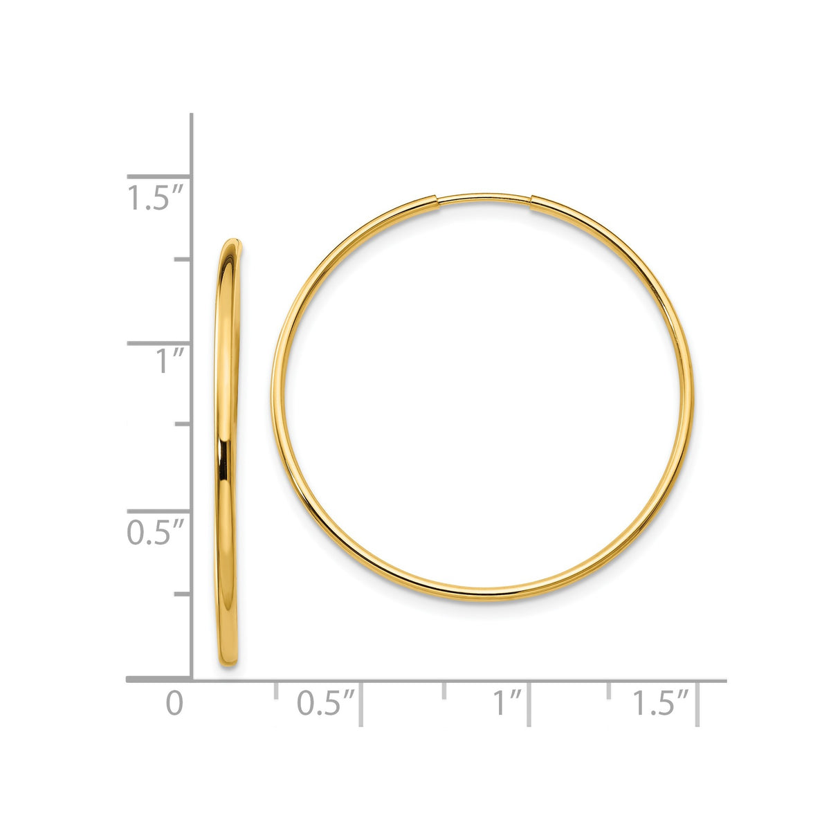 14k Yellow Gold Hoop Earrings, Classic Minimalist Round Lightweight Polished Design for Women
