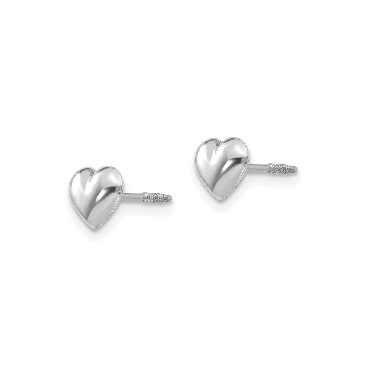 14k White Gold Heart Stud Earrings, Polished Puffed Design, Minimalist Romantic Style