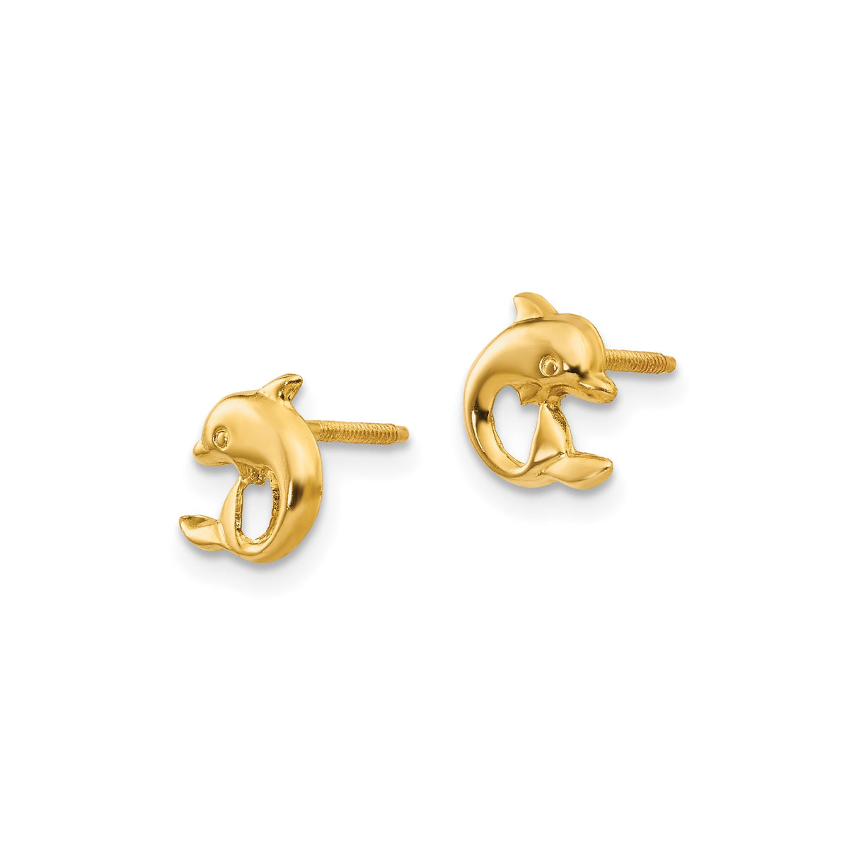 14k Yellow Gold Dolphin Stud Earrings with Open Cut Design, Screw Back, Nautical Theme