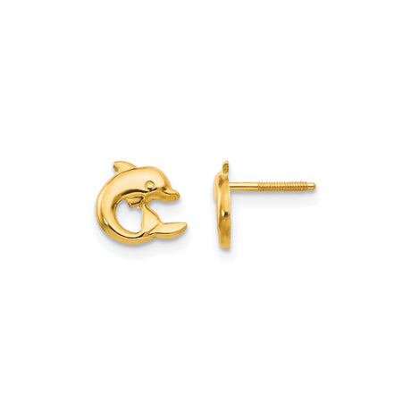 14k Yellow Gold Dolphin Stud Earrings with Open Cut Design, Screw Back, Nautical Theme