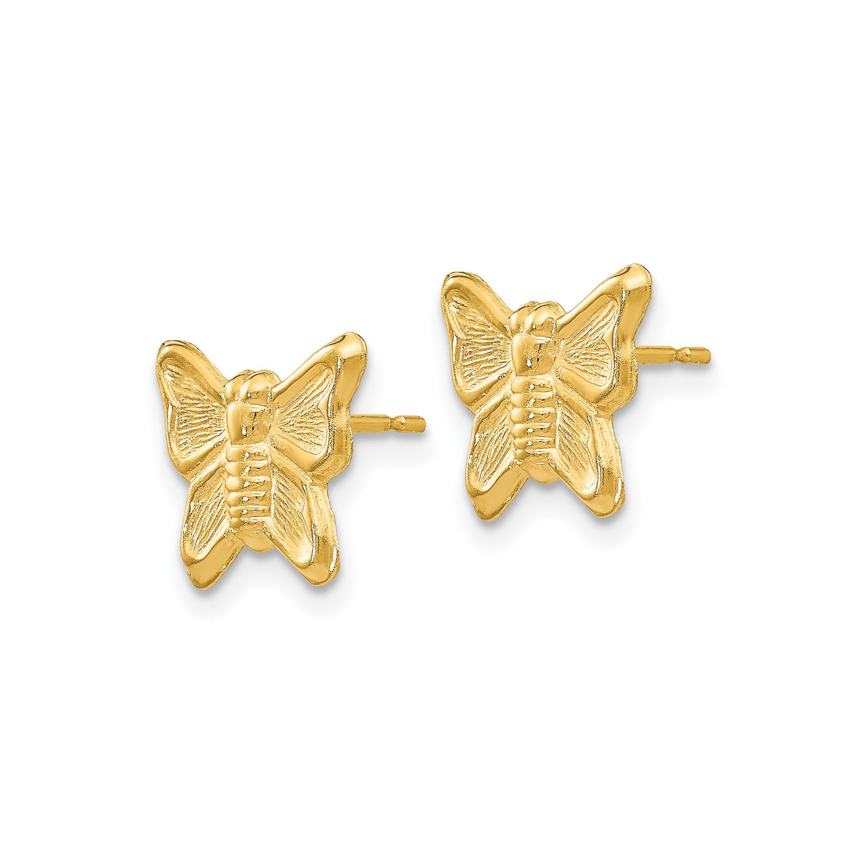14k Yellow Gold Butterfly Stud Earrings with Detailed Motif, Dainty Nature Jewelry