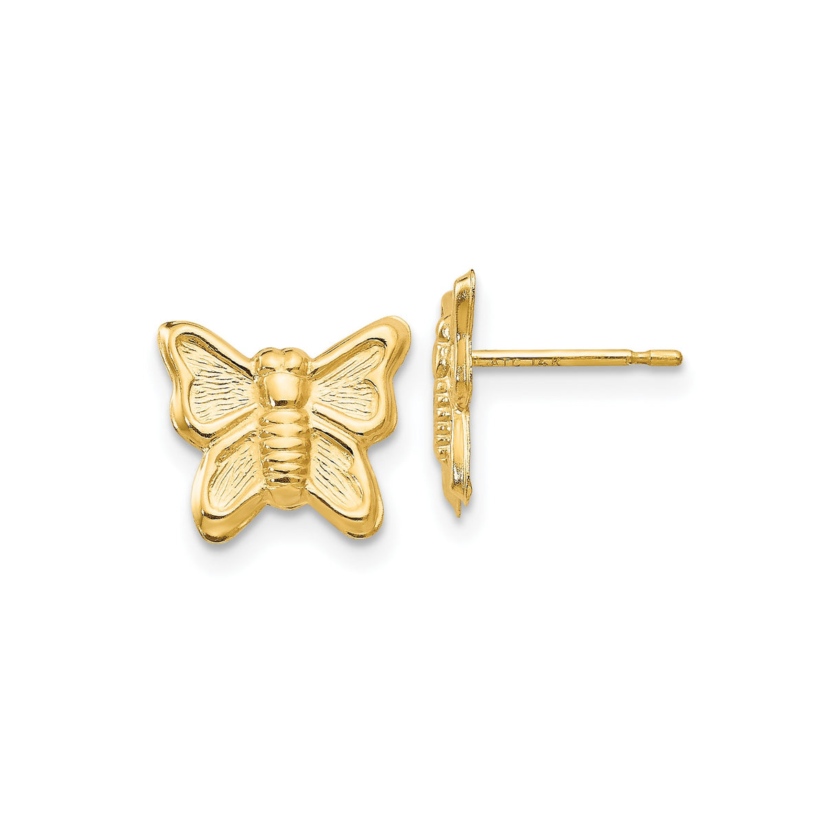 14k Yellow Gold Butterfly Stud Earrings with Detailed Motif, Dainty Nature Jewelry