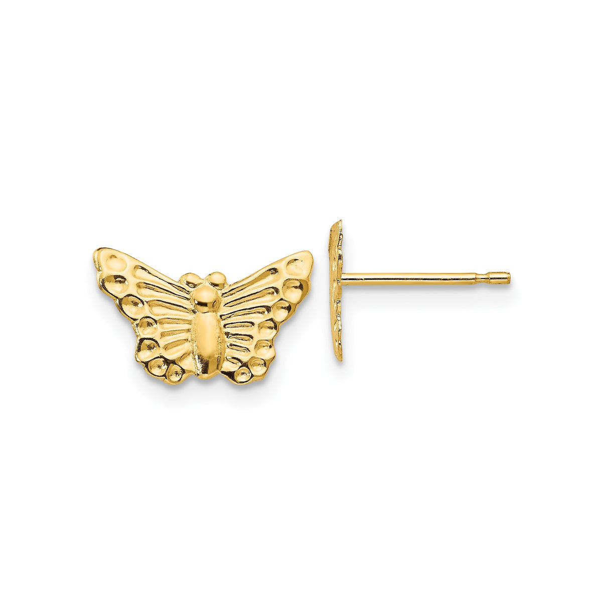 14k Yellow Gold Butterfly Stud Earrings, Dainty Nature Motif Insect Jewelry for Women