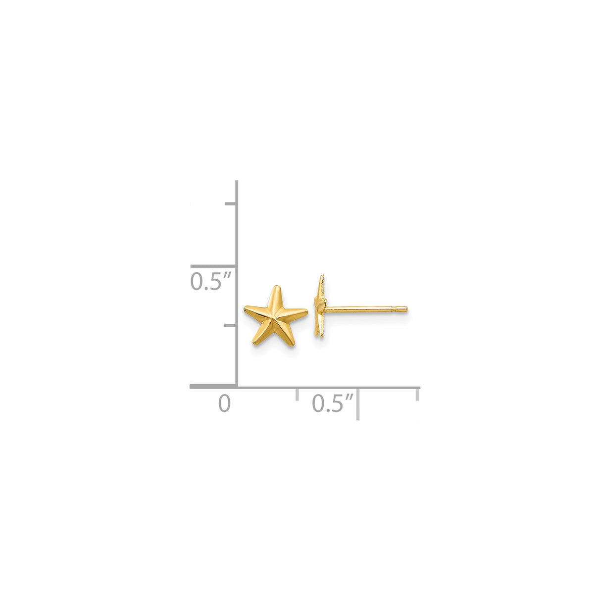 14k Yellow Gold Star Stud Earrings, Polished Five-Point Design, Celestial Style for Women