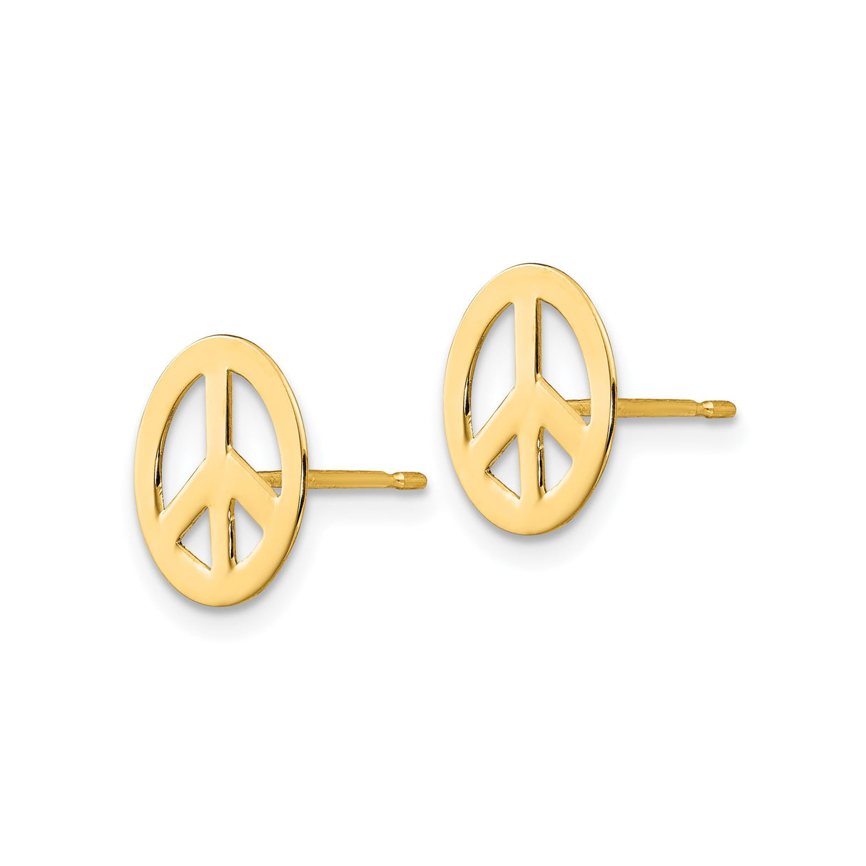 14k Yellow Gold Stud Earrings with Cut-Out Peace Sign, Minimalist Boho Style