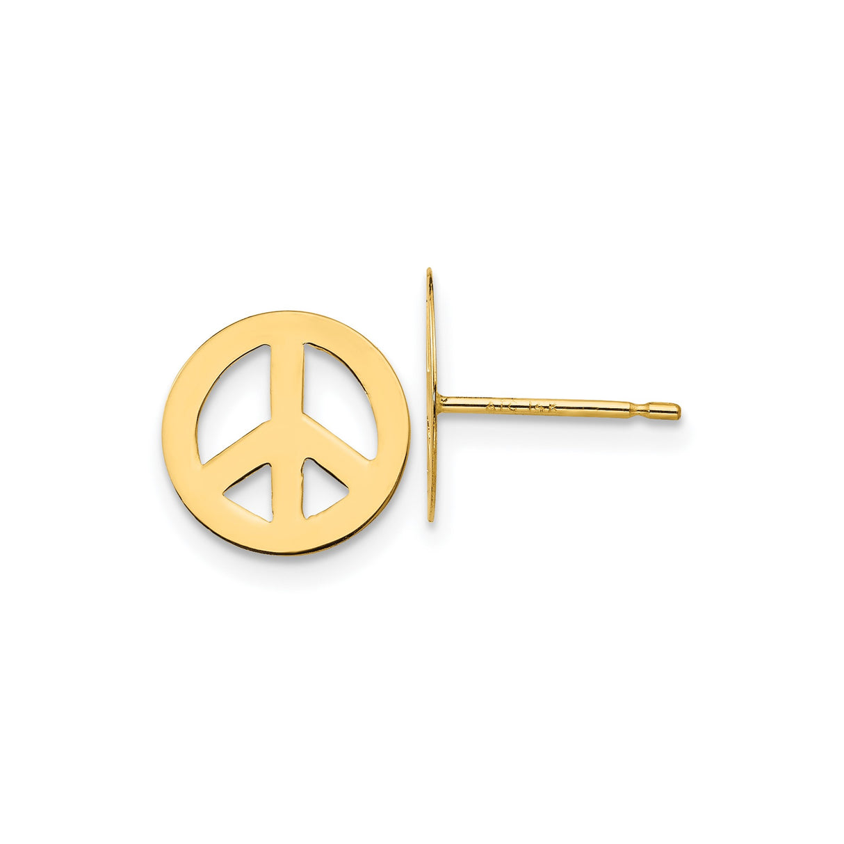 14k Yellow Gold Stud Earrings with Cut-Out Peace Sign, Minimalist Boho Style
