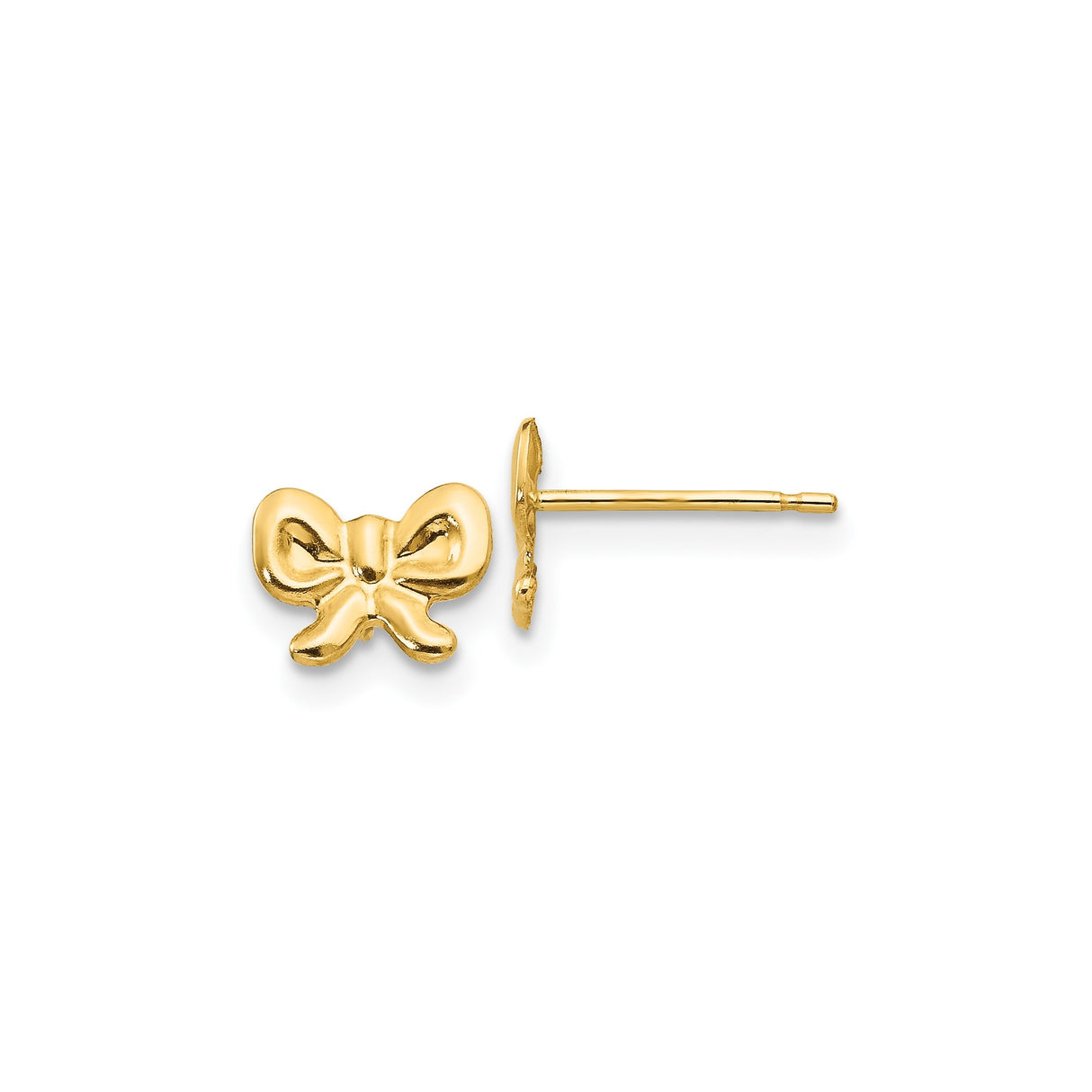 14k Yellow Gold Bow Stud Earrings with Polished Ribbon Design for Women