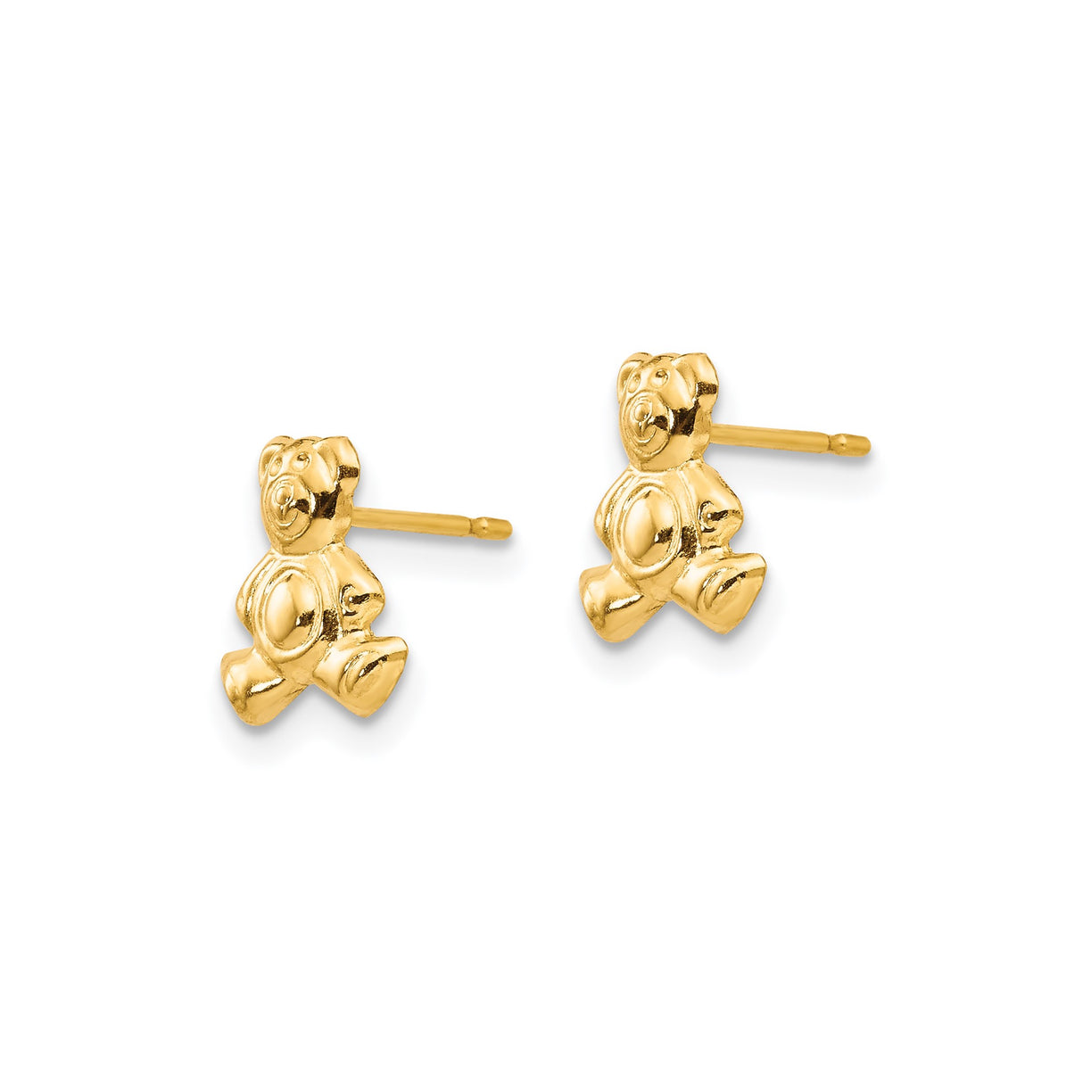 14k Yellow Gold Teddy Bear Stud Earrings, Dainty Animal Design for Babies and Girls