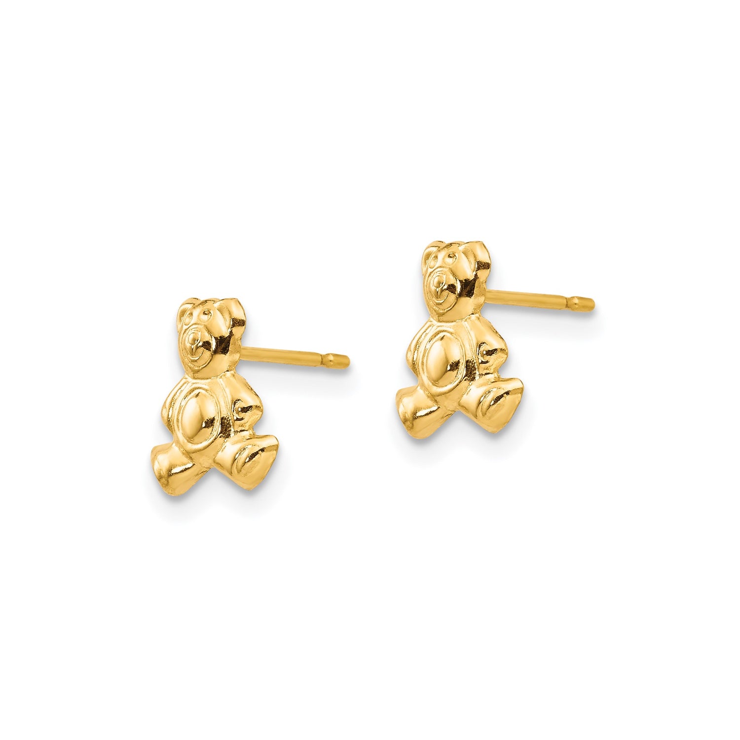 14k Yellow Gold Teddy Bear Stud Earrings, Dainty Animal Design for Babies and Girls