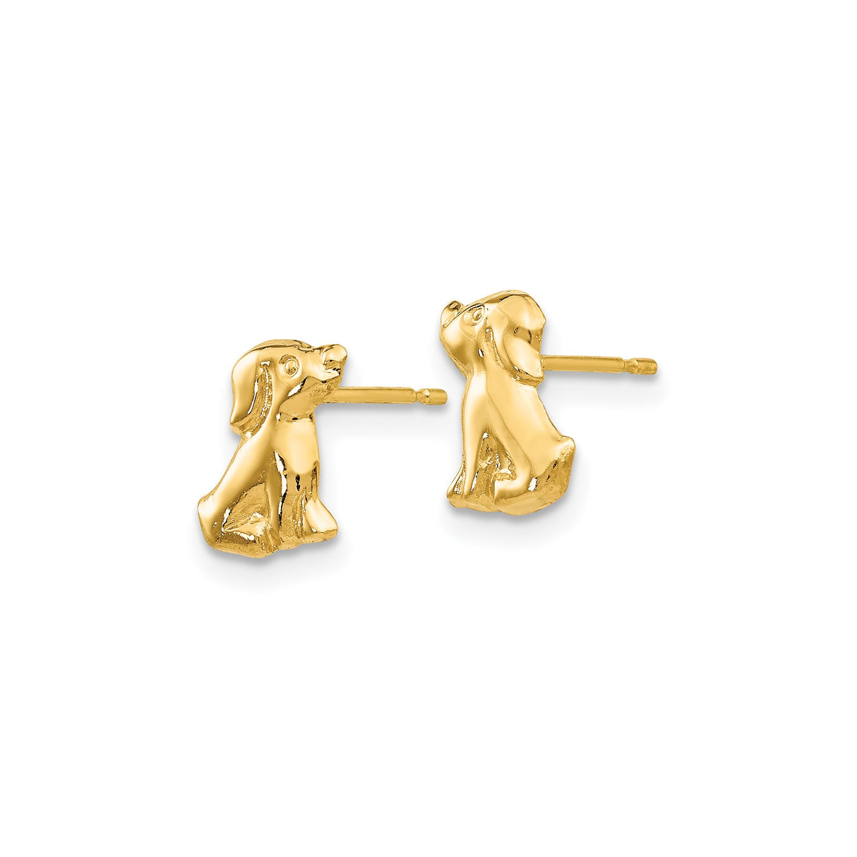 14k Yellow Gold Puppy Stud Earrings with Sitting Dog Design, Animal Theme Jewelry for Women