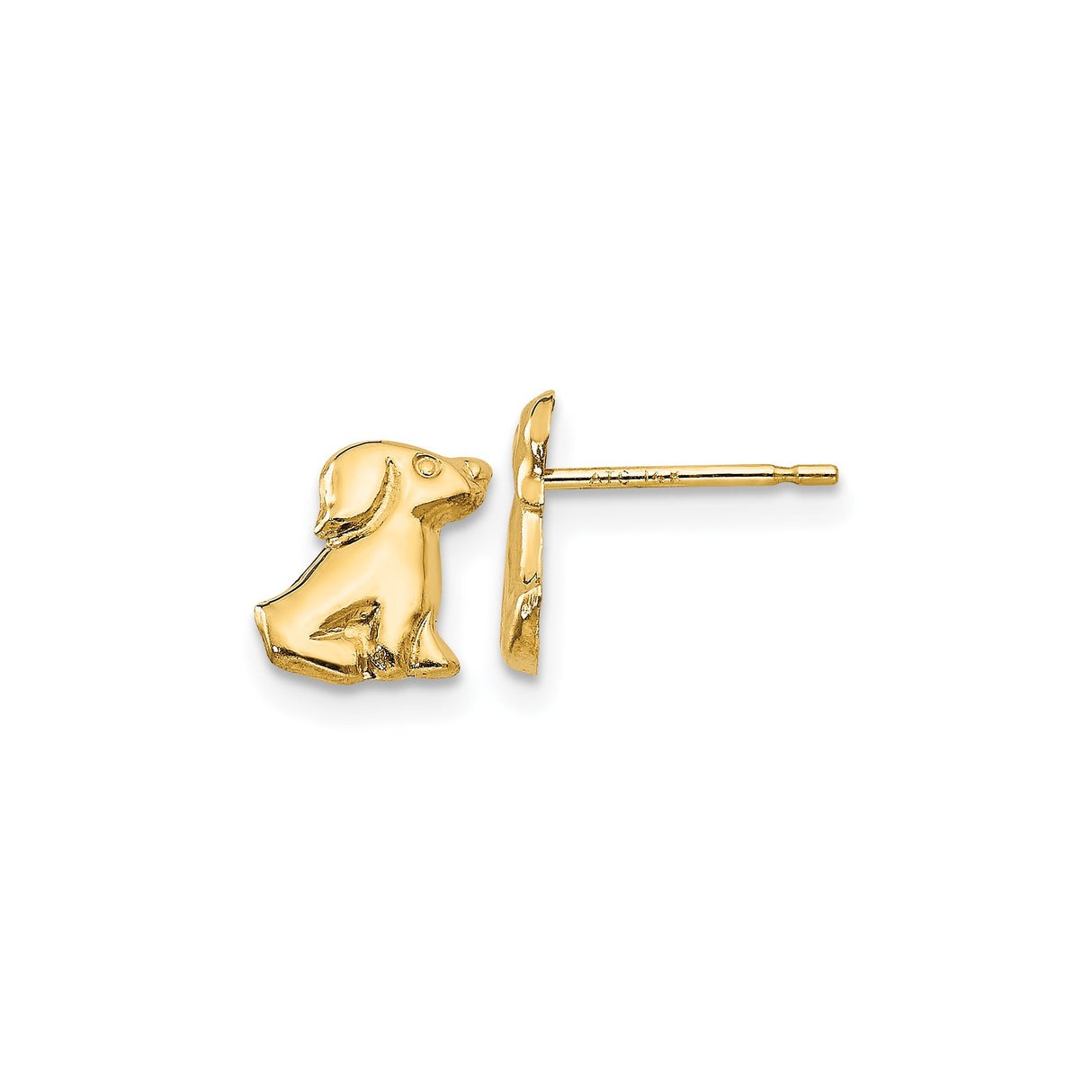 14k Yellow Gold Puppy Stud Earrings with Sitting Dog Design, Animal Theme Jewelry for Women