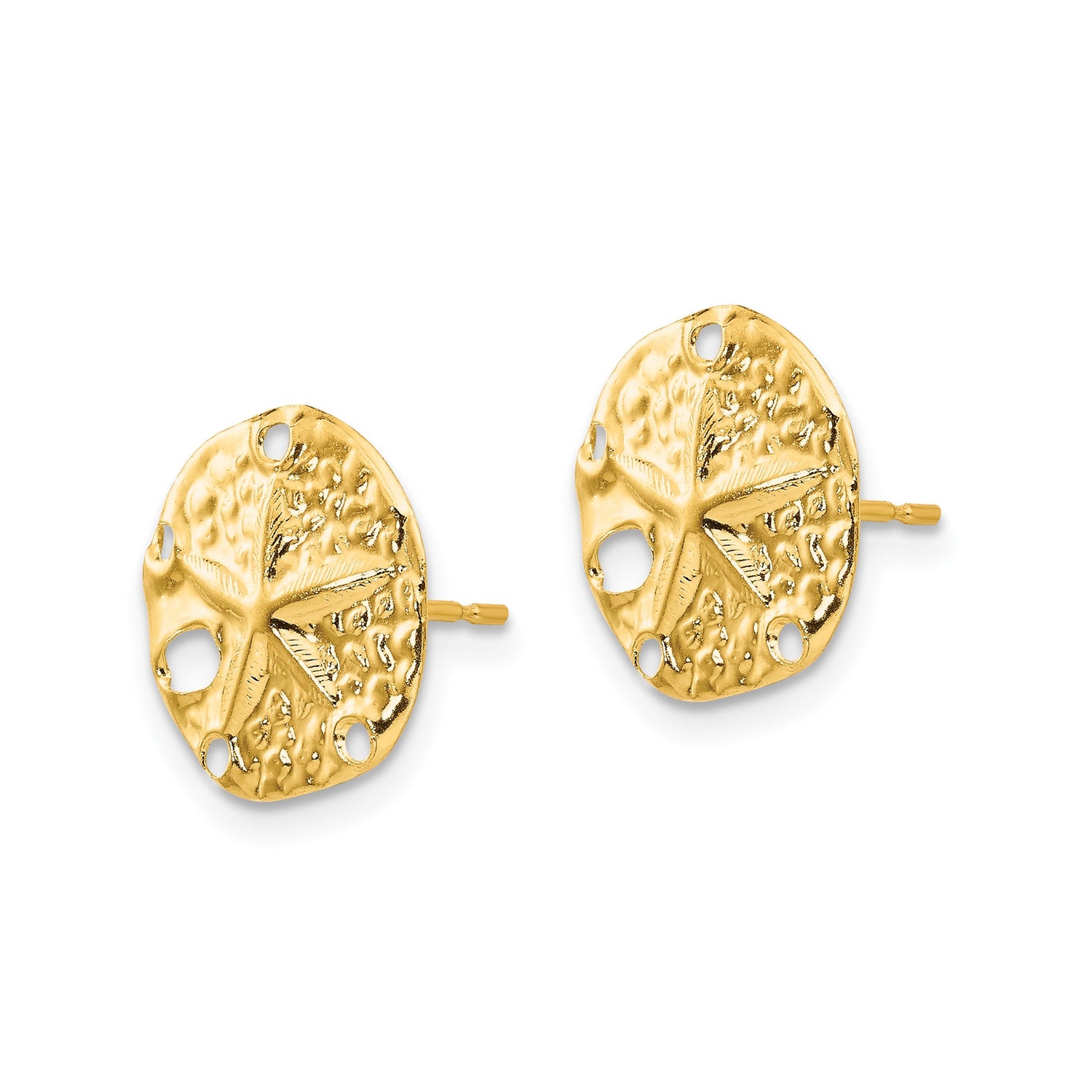14k Yellow Gold Sand Dollar Stud Earrings, Nautical Sea Life Design for Women