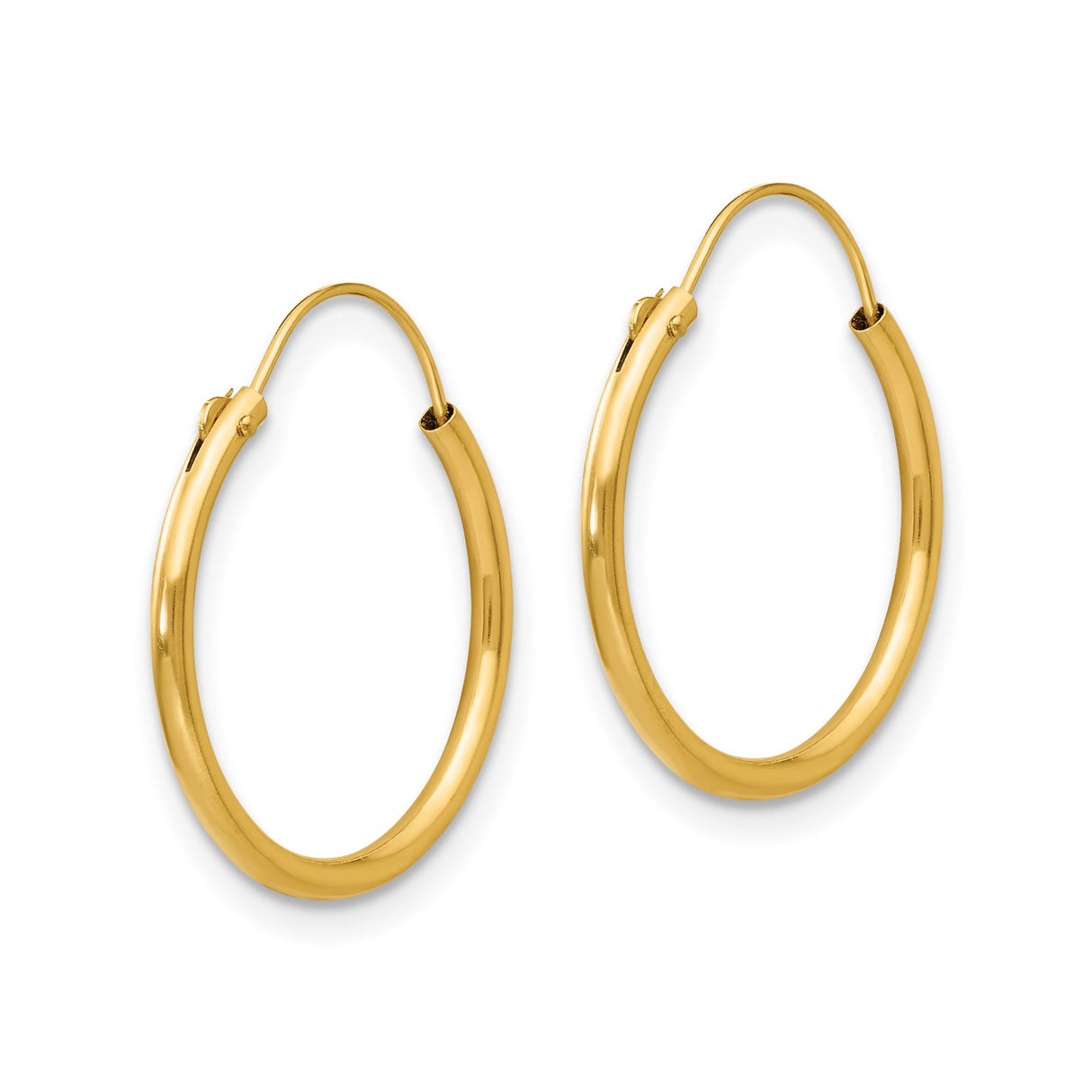 14k Yellow Gold Hoop Earrings, Classic Round Polished Lightweight Design for Women