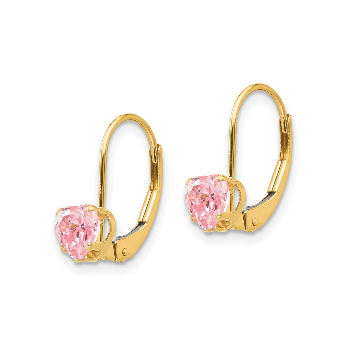 14k Yellow Gold Leverback Earrings with Heart Shaped Cubic Zirconia