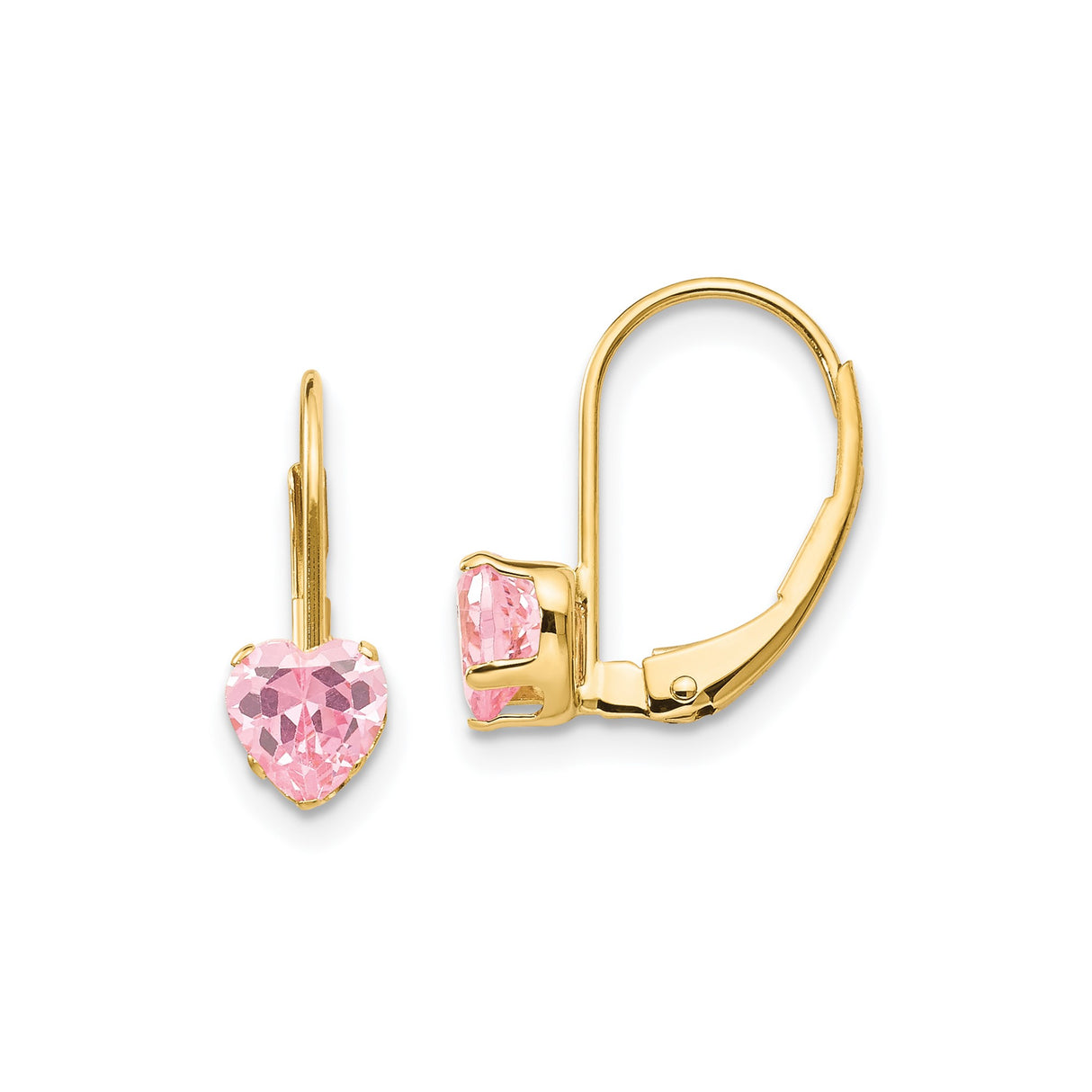 14k Yellow Gold Leverback Earrings with Heart Shaped Cubic Zirconia