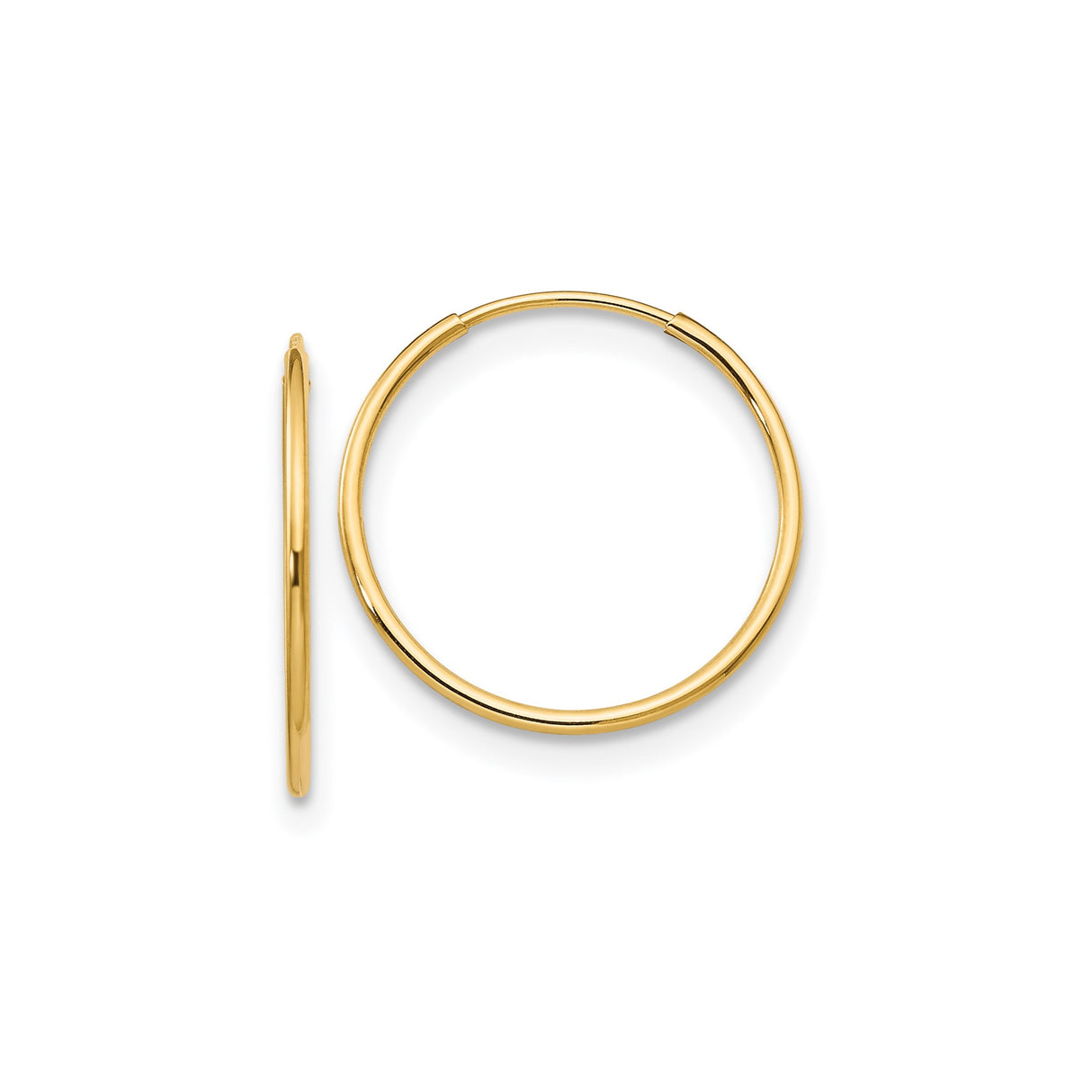 14k Yellow Gold Hoop Earrings, Classic Round Polished Design, Lightweight Everyday Style