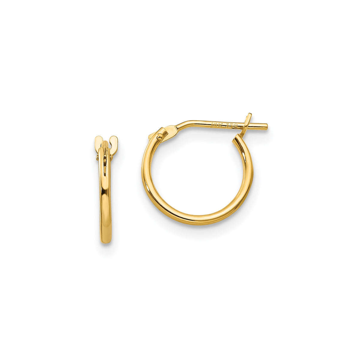 14k Yellow Gold Hoop Earrings, Classic Minimalist Round Design with Hinged Closure