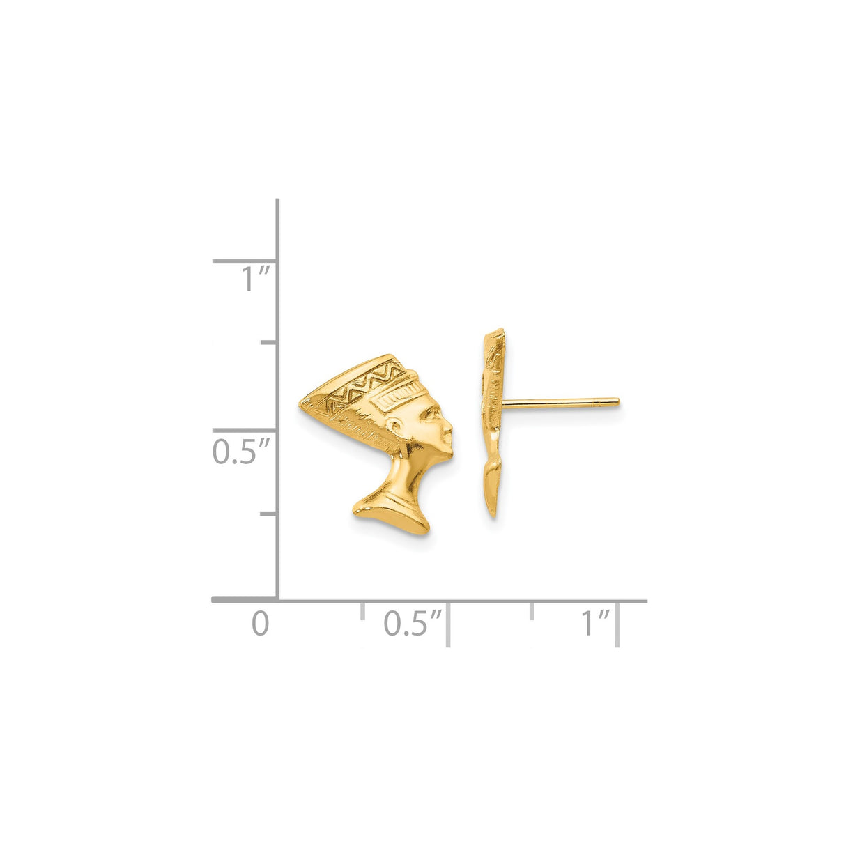 14k Yellow Gold Nefertiti Profile Stud Earrings, Egyptian Queen Motif, Cultural Heritage Jewelry
