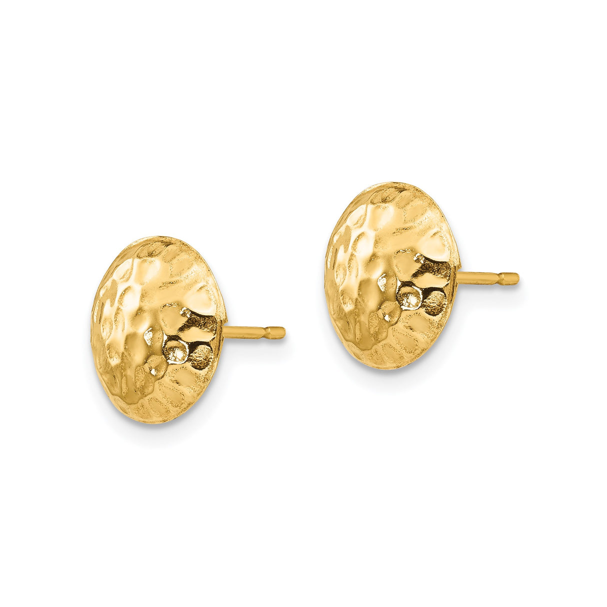 14k Yellow Gold Disc Stud Earrings, Hammered Texture Domed Design, Minimalist Artisan Style