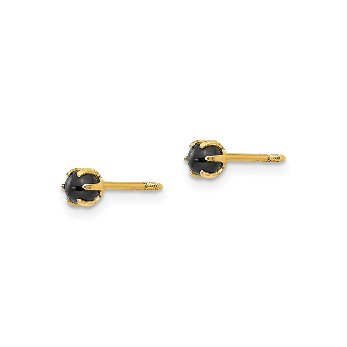 14k Yellow Gold Stud Earrings with Black Onyx in Six Prong Setting, Unisex Minimal Style