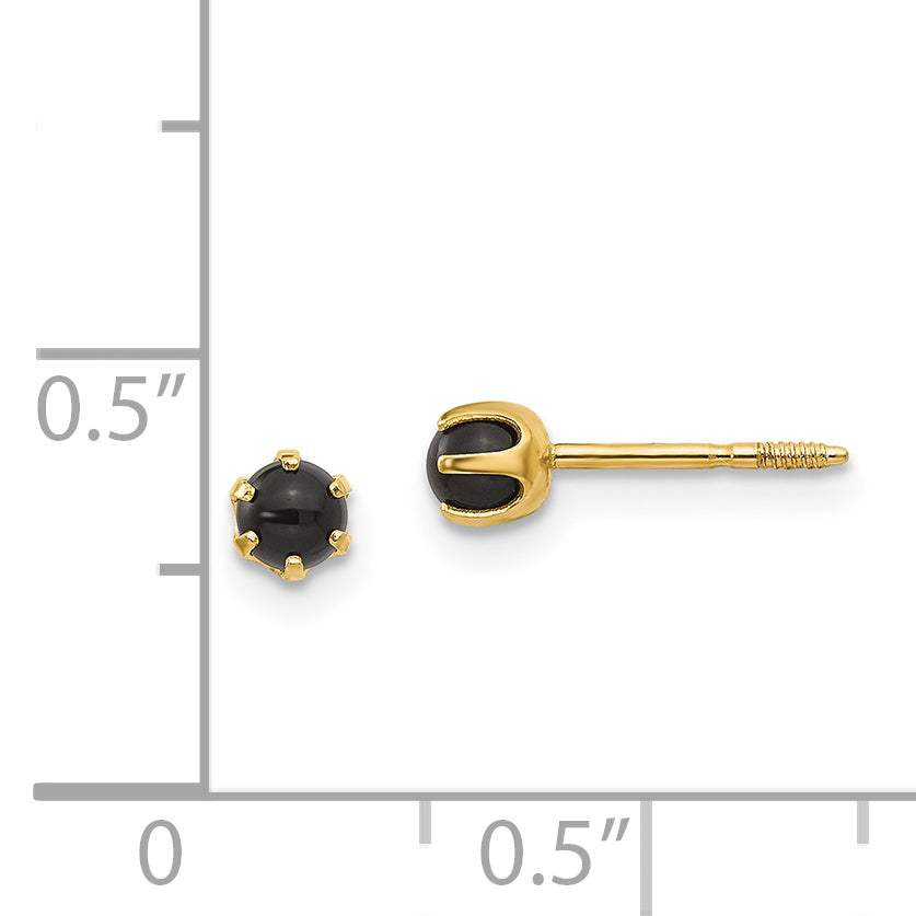 14k Yellow Gold Stud Earrings with Black Onyx in Six Prong Setting, Unisex Minimal Style