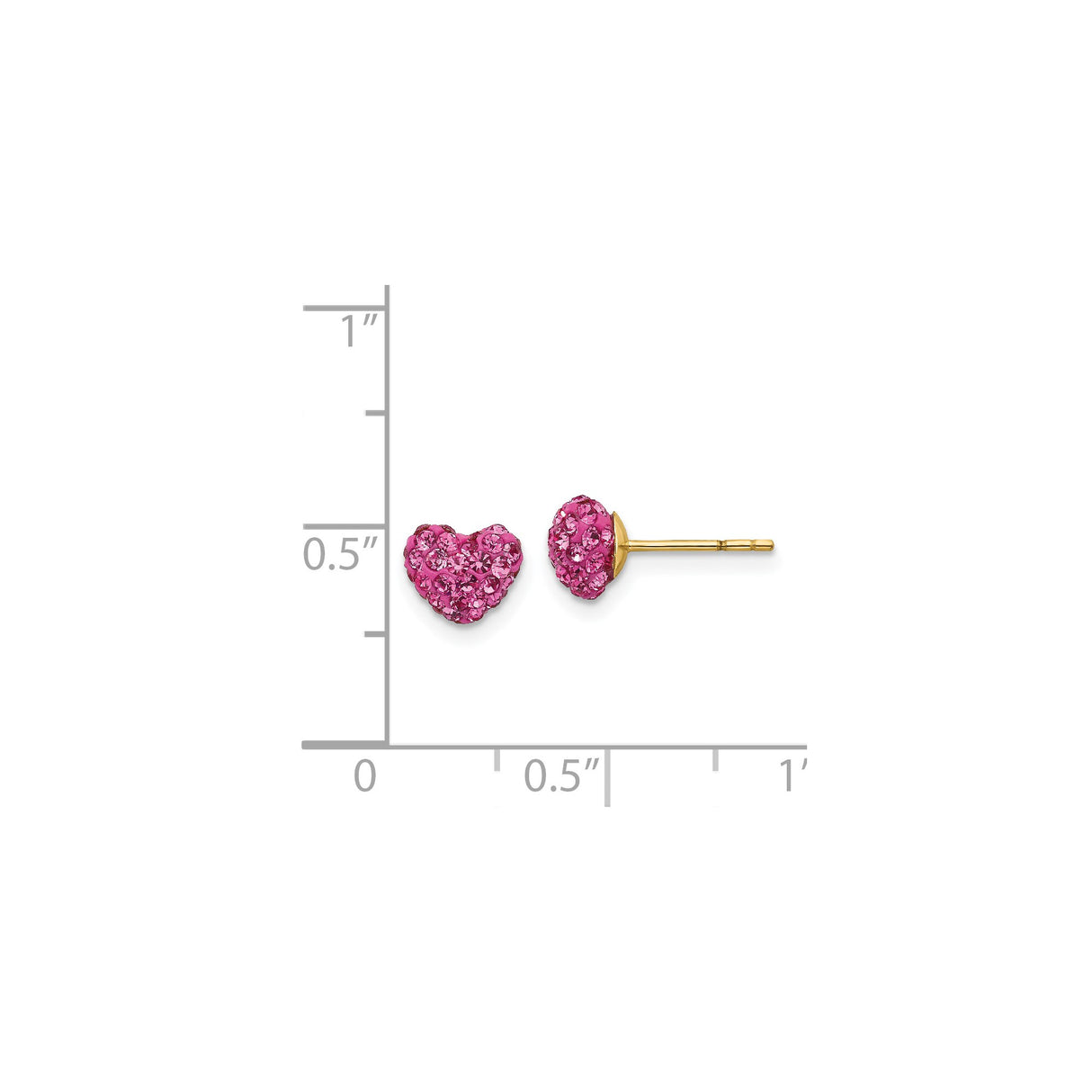 14k Yellow Gold Heart Stud Earrings with Pink Crystal Accents for Women
