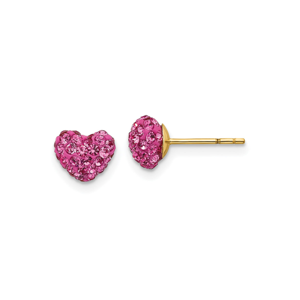14k Yellow Gold Heart Stud Earrings with Pink Crystal Accents for Women