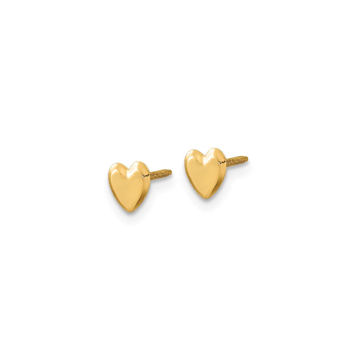 14k Yellow Gold Heart Stud Earrings with Screw Back, Minimalist Romantic Style for Women and Girls